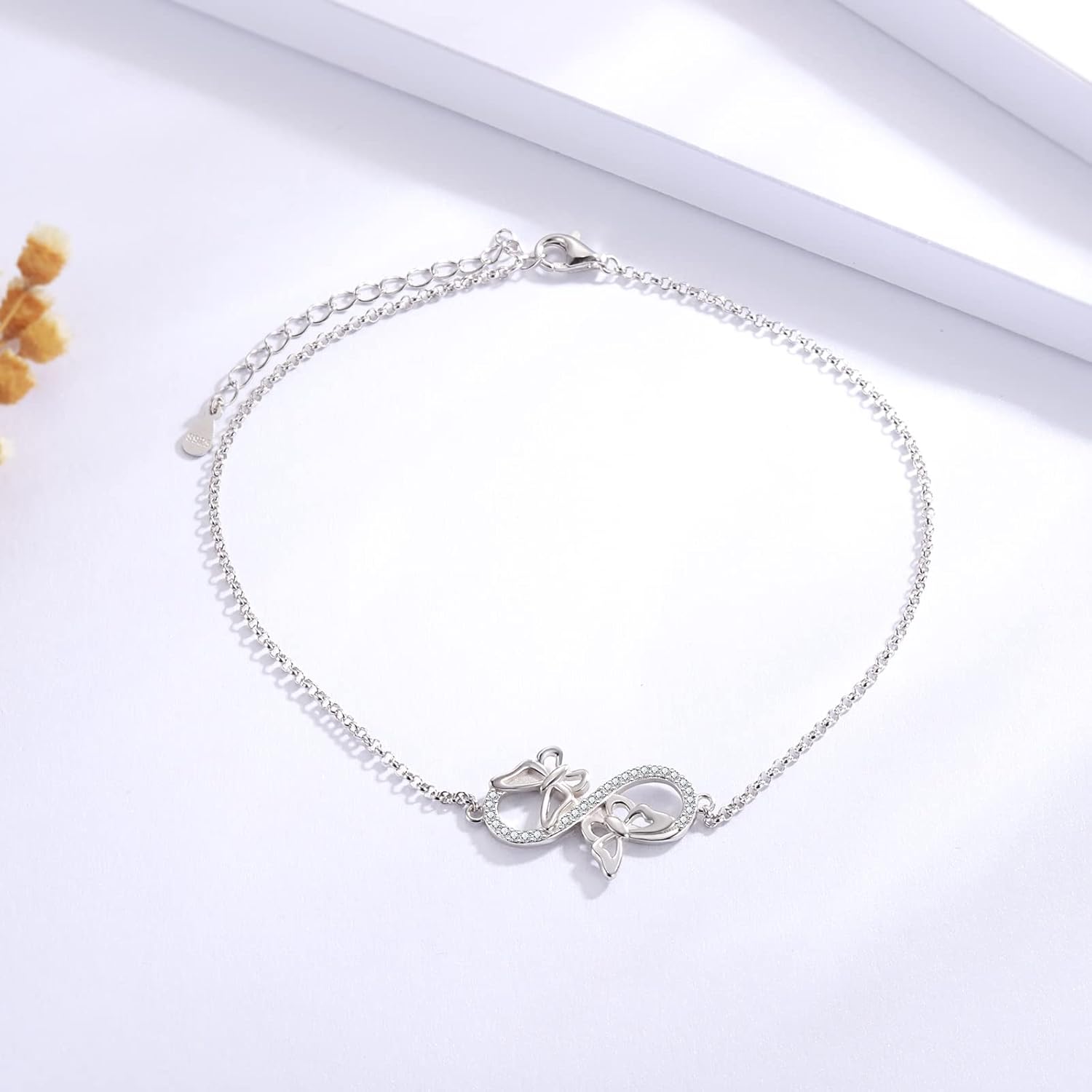 Butterfly Ankle Bracelet for Women - 925 Sterling Silver Anklet Adjustable Foot Chain Gifts for Her Summer Beach - Image 2