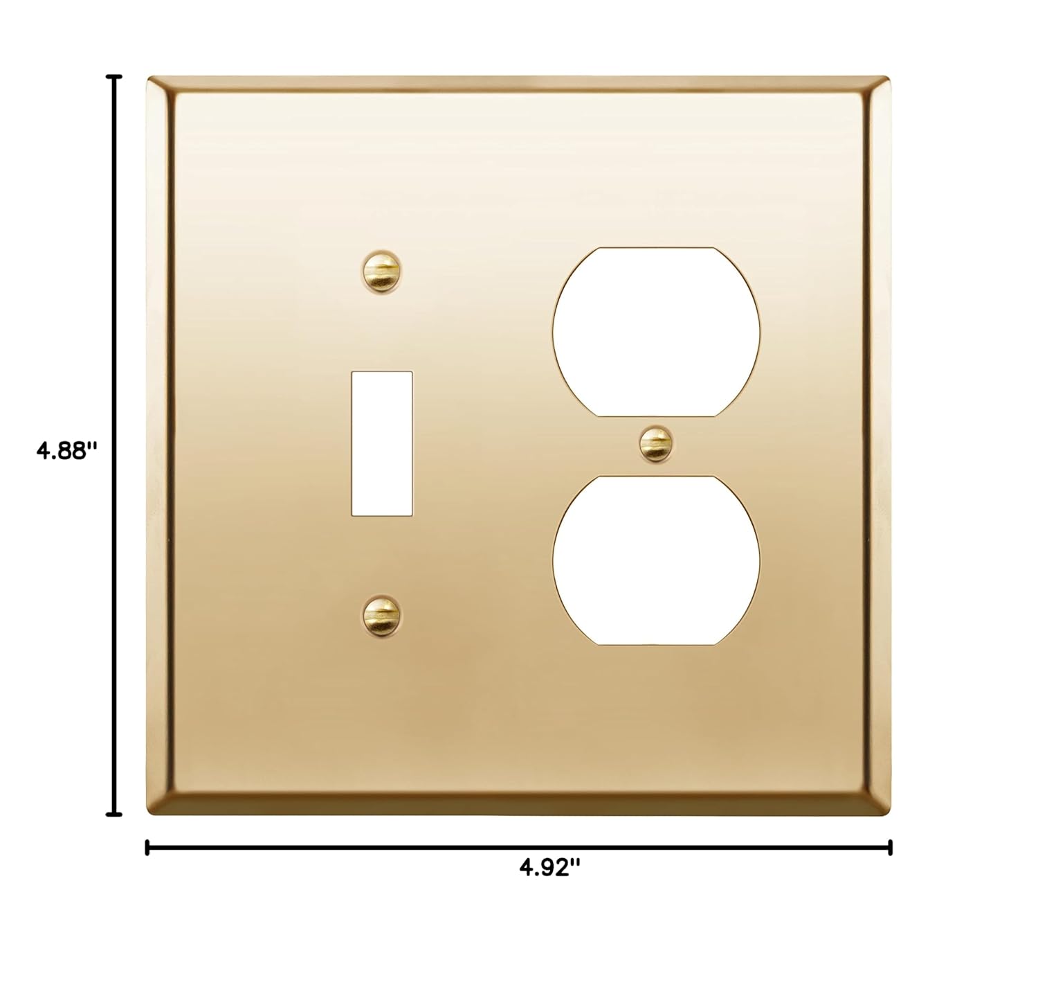 ENERLITES Combination Toggle Switch and Duplex Receptacle Metal Wall Plate, Outlet Cover, Corrosion-Resistant, Mid-Size 2-Gang 4.88" x 4.92", Stainless Steel 201, 771121M-PB, Polished Brass