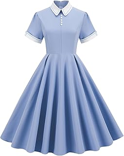 Dresstell(ドレステル) レディース ワンピース 春夏 水玉 レトロ ロカビリードレス 50年代 半袖 Aライン 膝丈 ドット 無地 結婚式 パーティー 通勤 通学 カジュアル 可愛い きれいめ