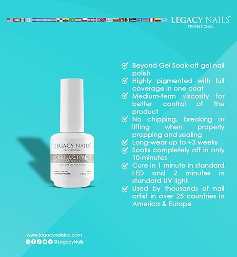 Miniatura 2 de LEGACY NAILS Esmalte de uñas de gel profesional reflectante de cobertura completa, altamente pigmentado, gel reflectante con purpurina (reflectante,