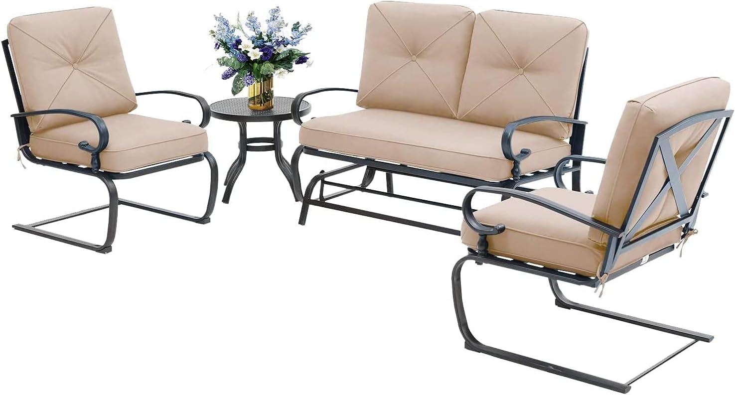 JY QAQA 3Pcs Outdoor Patio Bistro Set Springs Motion Chairs