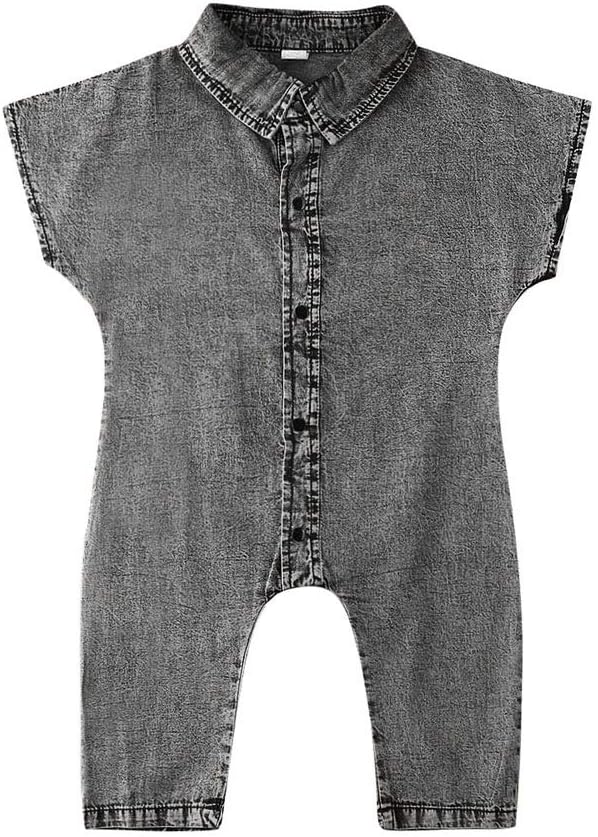 Toddler Infant Baby Boy Girl One Piece Denim Romper Short Sleeve Button-Down Jumpsuit 1-6T Bodysuit Clothes