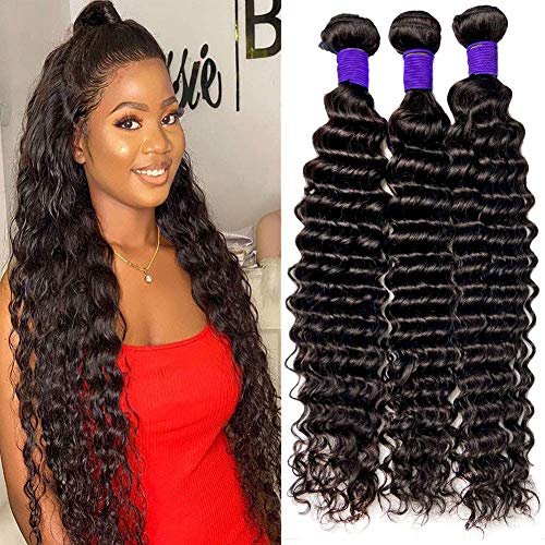 10A Brazilian Deep Wave Bundles 100% Virgin Human Hair 3 Bundles Unprocessed Wet and Wavy Curly Bundles Remy Weave Hair Human Bundles (30 30 30)