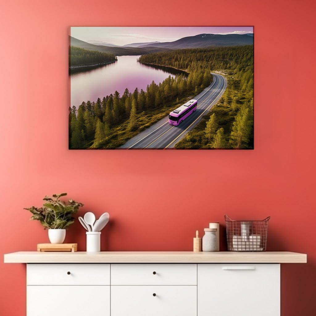 Canvas for Living room. Whisking Through Wonderland: A Journey Past Lakes and Pines in Twilight's Glow, 27 x 18 inch Canvas Wall Art - Contemporary Masterpieces - Modern Home Decor