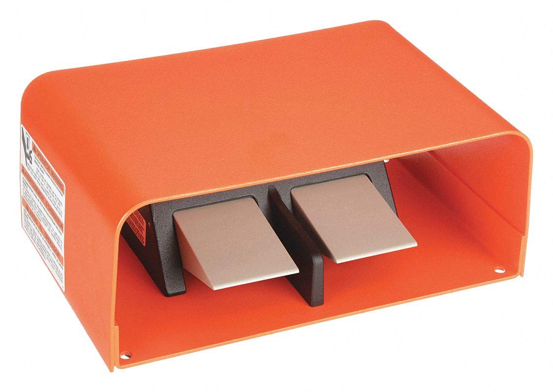 Linemaster TWIN 88SH1-05 Classic IV Twin Foot Switch, Electrical, 2-Pedal, Momentary, SPDT, Single Stage each pedal, Full Aluminum Guard, Black and Orange