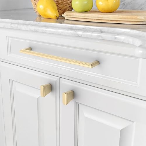 Miniatura 2 de Asidrama Paquete de 6 manijas de gabinete de cocina de color dorado cepillado de 7.5 pulgadas (7.559 in), tiradores dorados para gabinetes de