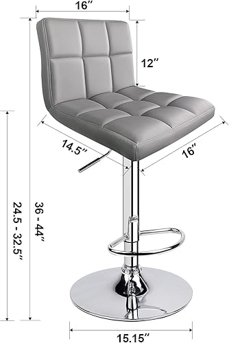 Miniatura 3 de Taburetes de bar de leopardo, moderno taburete giratorio ajustable de piel sintética con respaldo, juego de 2 (gris claro)