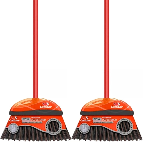 Kit 2 Vassouras Piaçava Cerdas Cruzadas Firmes Multiuso Resistente V-52 Com Cabo