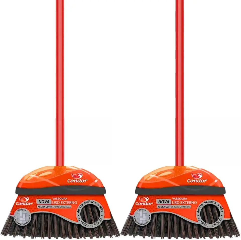 Kit 2 Vassouras Piaçava Cerdas Cruzadas Firmes Multiuso Resistente V-52 Com Cabo