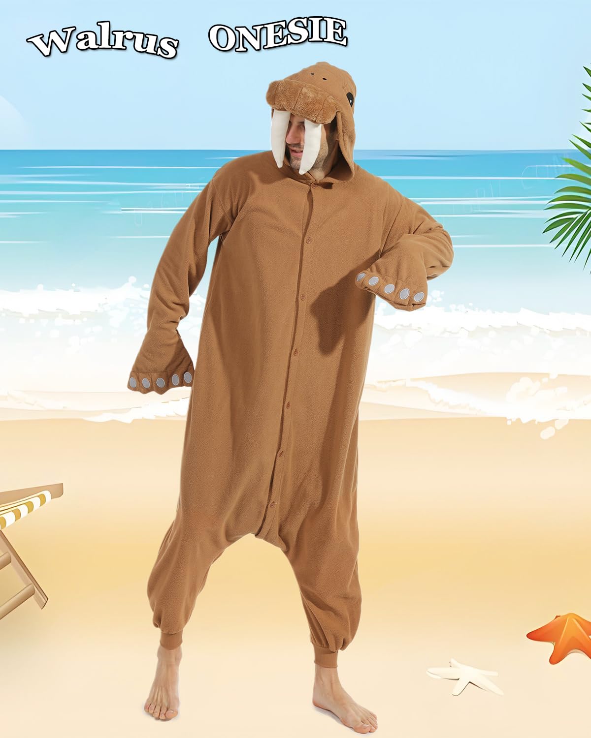 Laahoem Pijama de morsa animal adecuado para adultos, pantalones y sombreros, ropa de hombre y mujer, pijama de rol