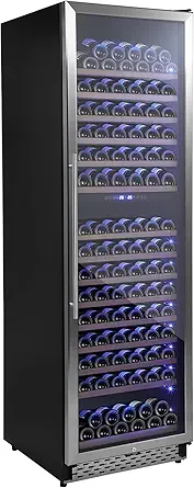 187 Bottles Large Wine Cooler Refrigerator, Freestanding Wine Fridge With Stainless Steel and Professional Compressor, Fast Cooling Low Noise and No Fog Built-in
