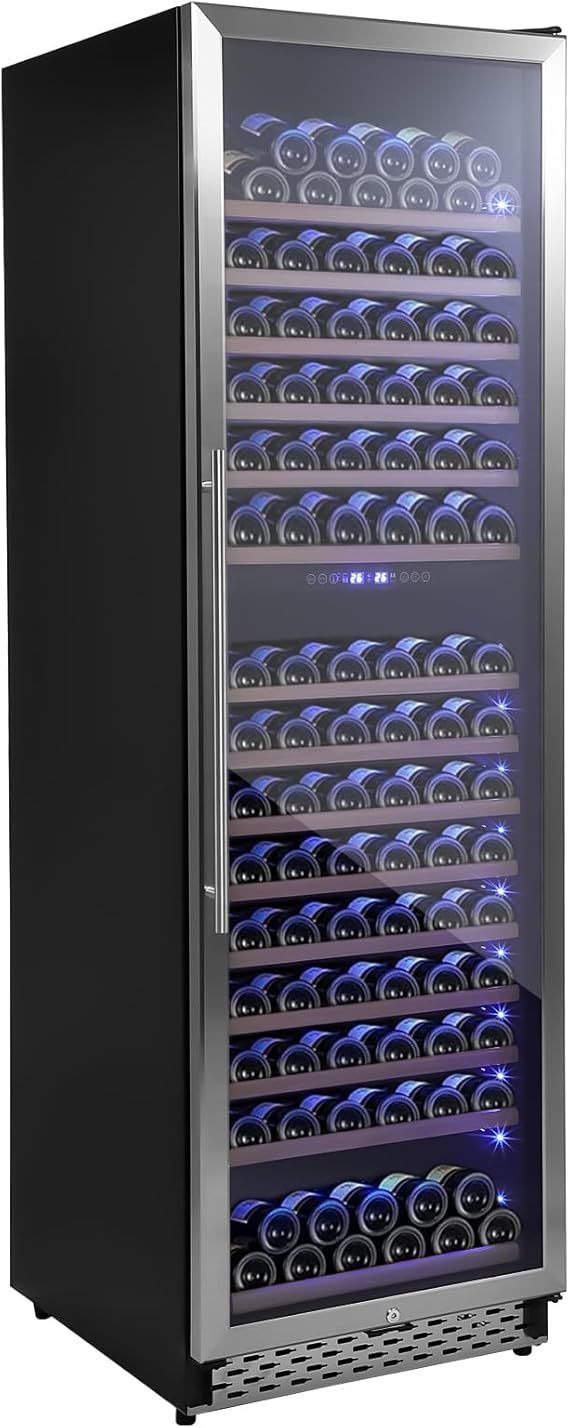 187 Bottles Large Wine Cooler Refrigerator, Freestanding Wine Fridge With Stainless Steel and Professional Compressor, Fast Cooling Low Noise and No Fog Built-in