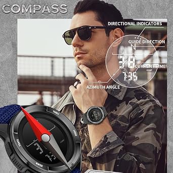 findtime Men's Digital Watch Military Pedometer Step Counter Watches Compass Waterproof Tactical Sport Watch Calories Counter Pacer Running Wristwatch LED Light Stopwatch Countdown Nylon Strap