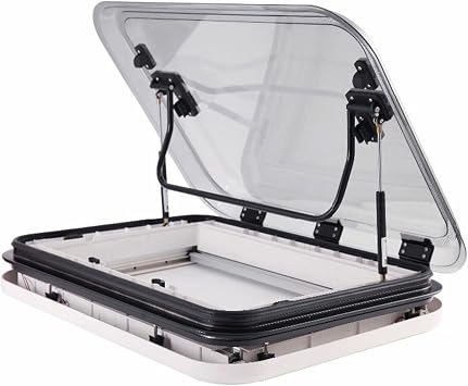 RV Caravan Roof Window Hatch with LED Lights, Aluminum Alloy Frame, RV caravan Motorhome Skylight Roof Vent Hatch Cut Out, Anti-UV Acrylic Cover, for Caravan, Trailer, Modified Vehicle 700*500mm