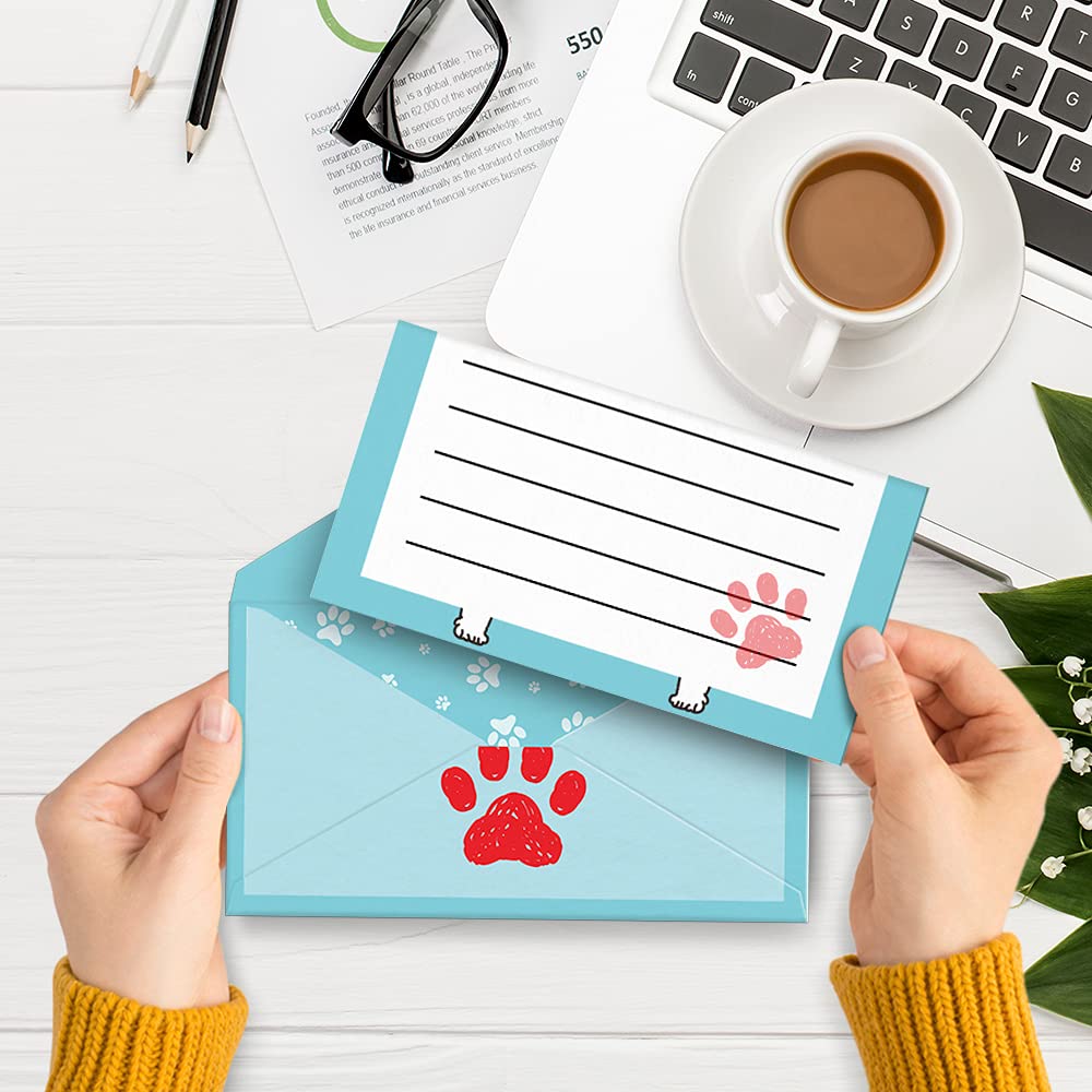 Juego de papelería, diseño de perro de dibujos animados, papelería kawaii, papel de escritura de doble cara con líneas, juego de papel de papelería para niños y sobres, 48 bonitos artículos de