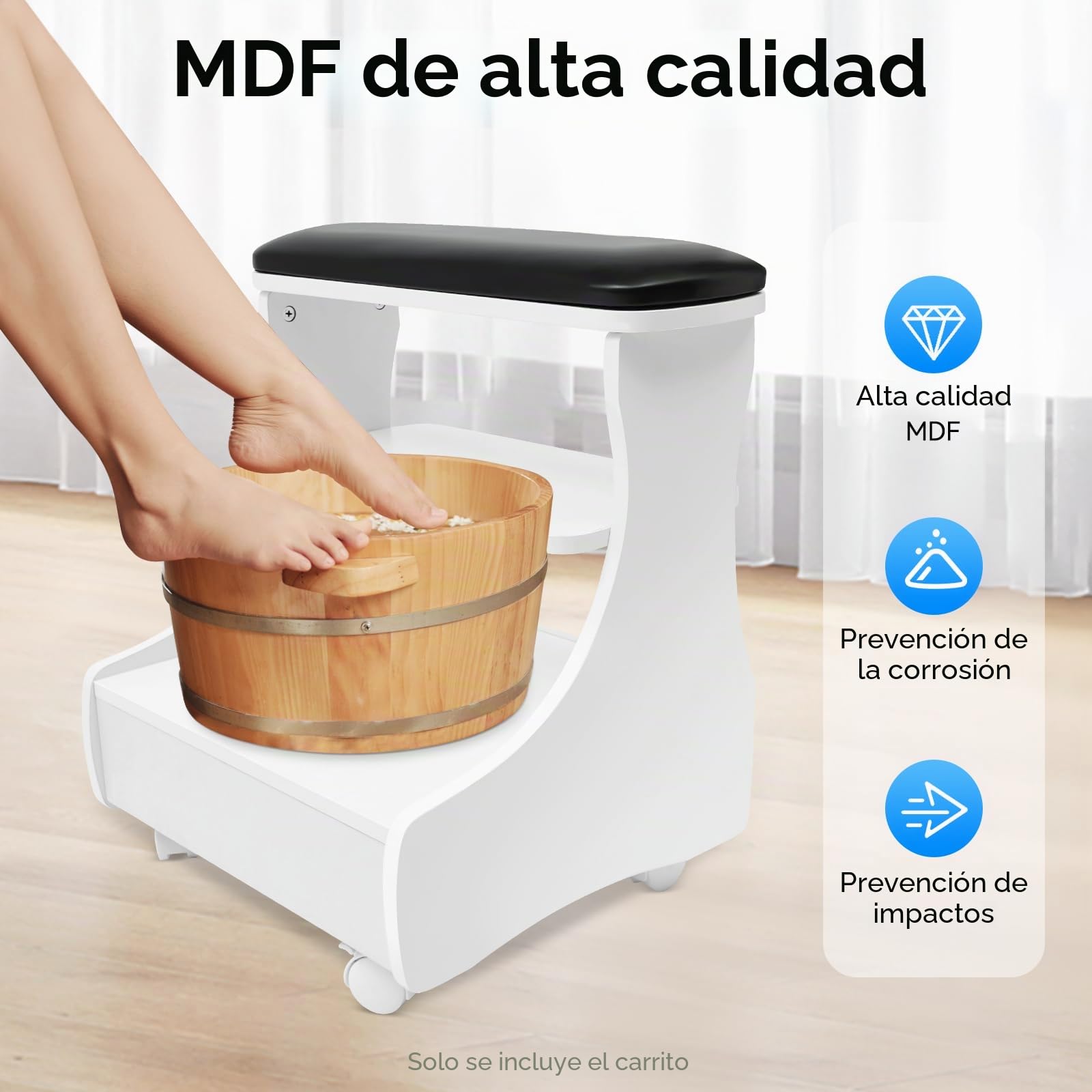 Reposapiés Pedicura, Manicura Funiture Trolley con Ruedas, Taburete de Baño de Pies Trolley, Reposapiés para Cuidado de Uñas, Reposapiés, Soporte Ideal para Salón de Belleza, Salón de Uñas (Negro)