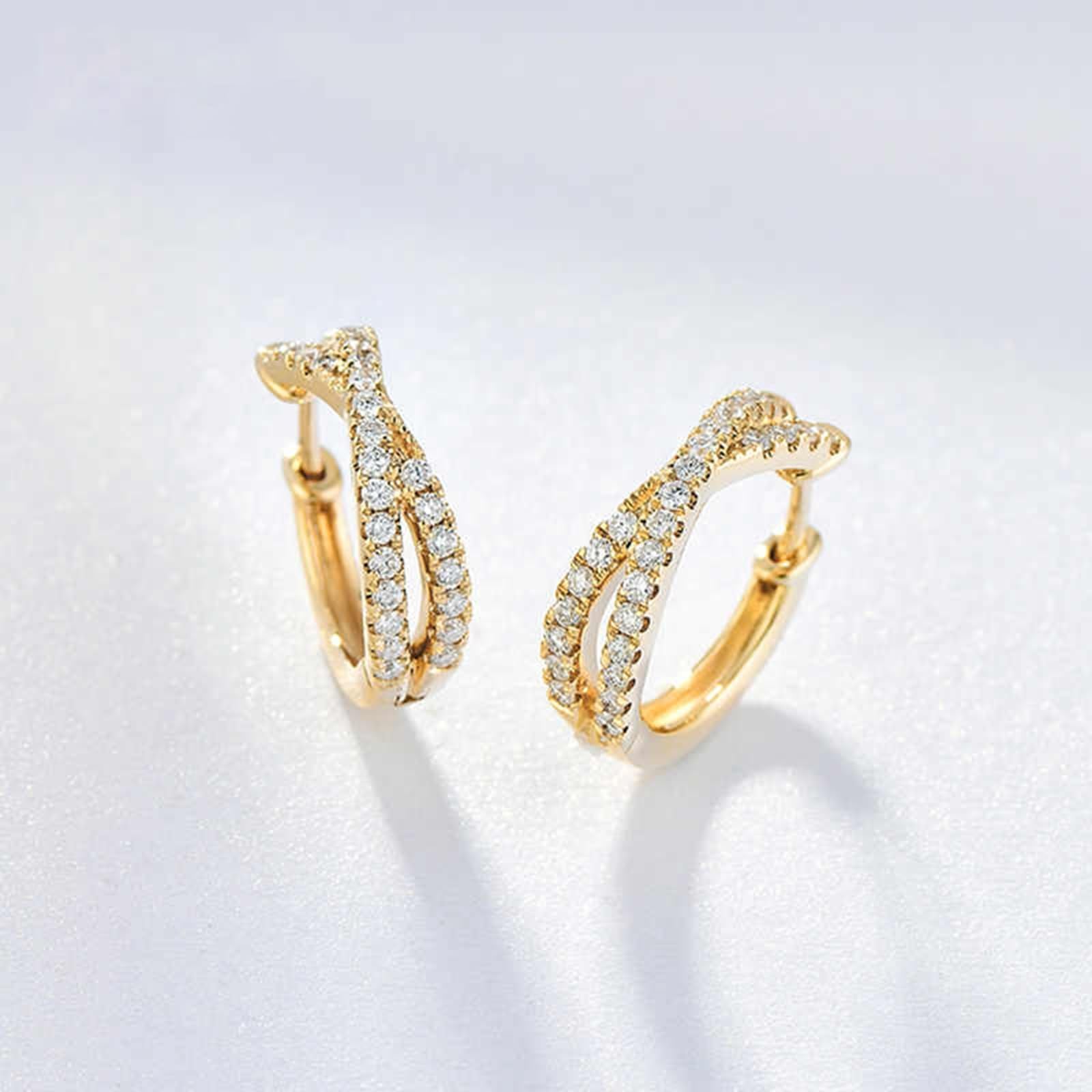 KnSam Kolczyki Creole Hoop Gold 18K 750 prawdziwe złoto, 0,28 ct laboratoryjne kolczyki na Boże Narodzenie krzyż wiertła szlif okrągły biały, kolczyki sztyfty, bezniklowe żółte złoto Au750