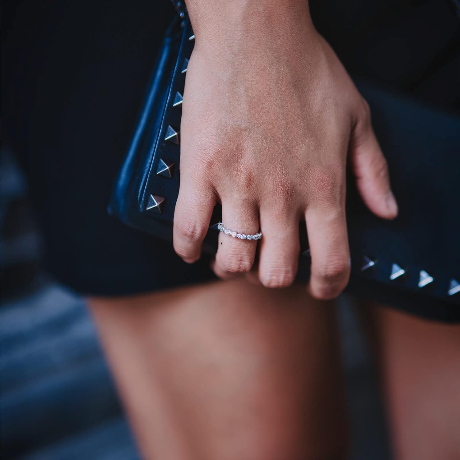 EAMTI 925 Sterling Silver Wedding Band for Women Cubic Zirconia Marquise & Round Milgrain Half Eternity Stackable Ring Size 5-10 - Image 5