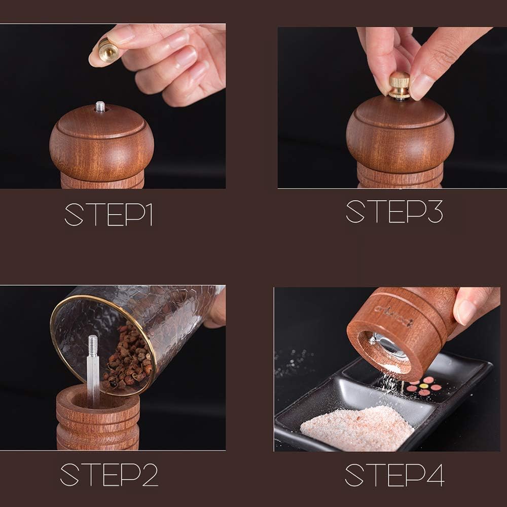 Modern Design Salt and Pepper Grinder Mill, Adjustable Wooden Salt and Pepper Grinder Set, Manual Salt and Pepper Mill Shakers with Ceramic