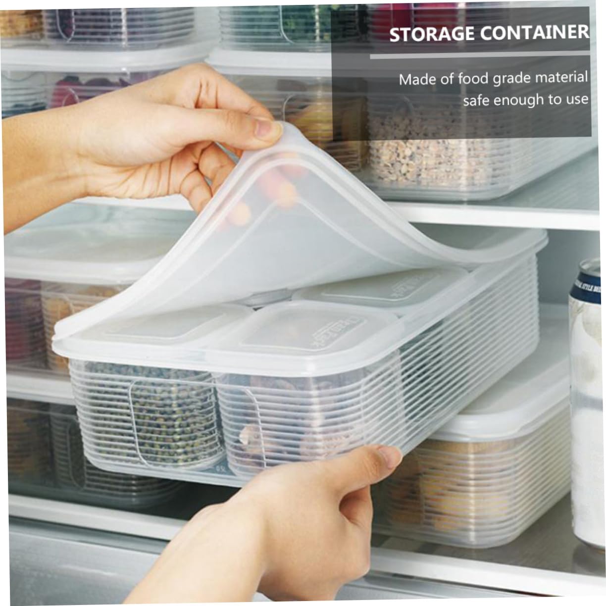 Zerodeko Set 7 Pezzi Contenitori Alimentari Quadrati in Plastica | Bianco, Coperchi Inclusi, Freezer Safe e Microonde, Struttura Visibile per Frutta e Verdura