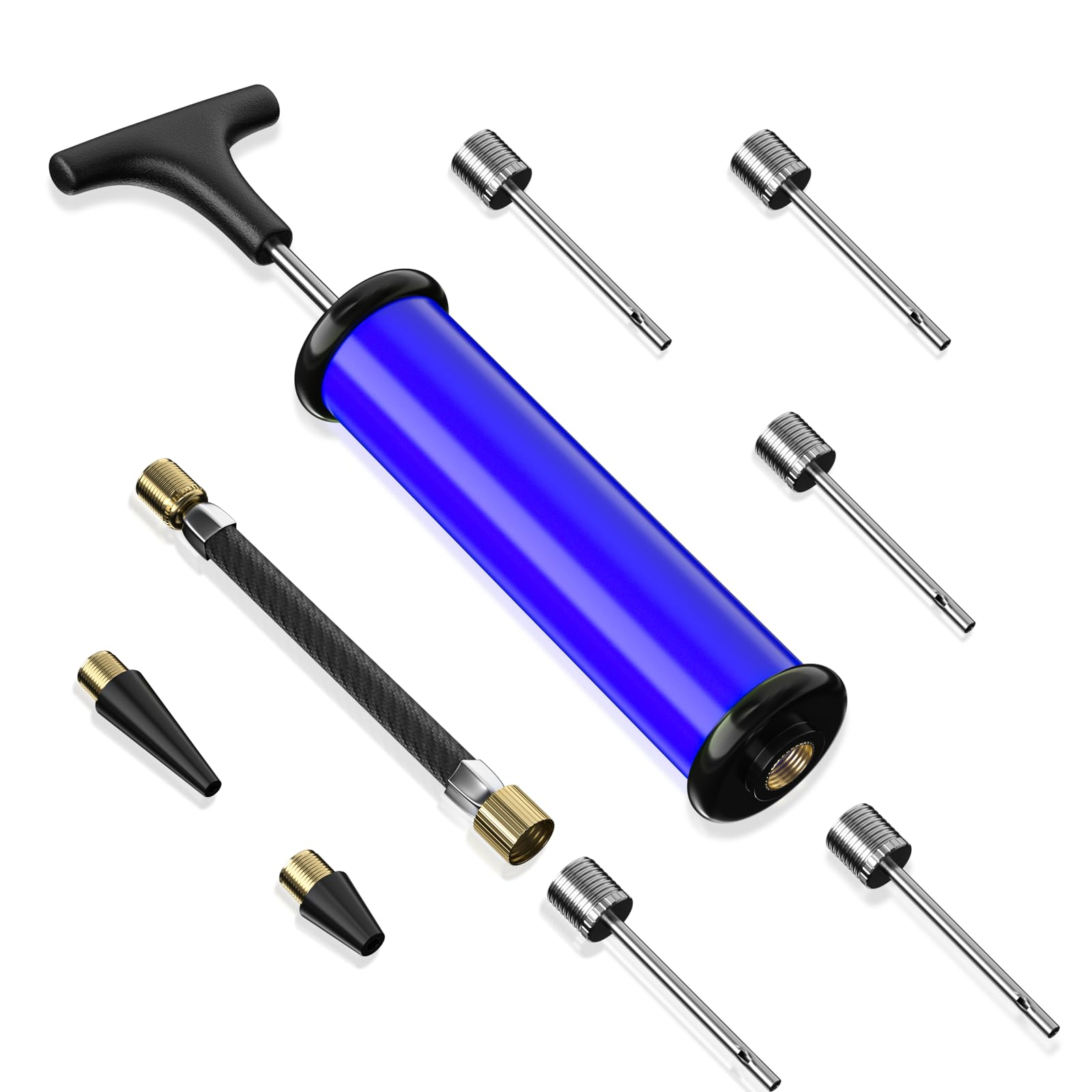 Ball Pump,Sports Ball Pump with 5 Needles, Nozzle,Extension Hose,Carry Bag,Push & Pull Inflator System,Perfect for Volleyball,Basketball,Football,Soccer,Swim Inflatables,Water Polo, Blue