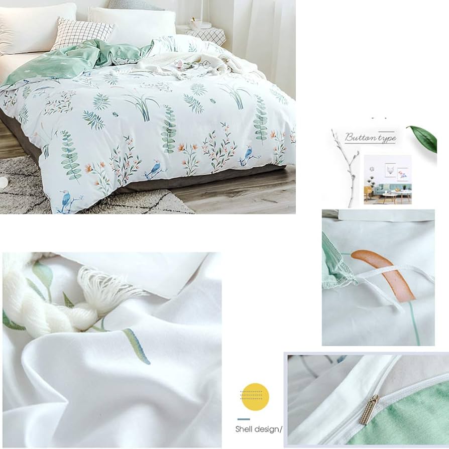 青色と白の花柄掛け布団カバー