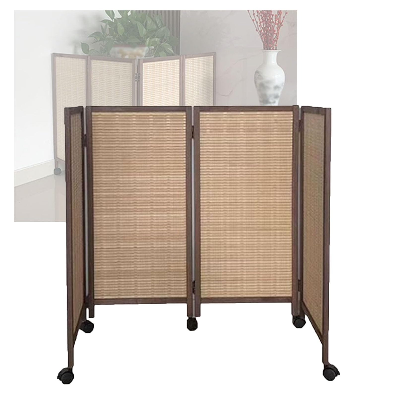 Séparateur de pièce à 4 panneaux en bambou, pliable et mobile avec poulies, occultant pour la maison, l'école, la maternelle – Cloison portable de 100 x 40 cm