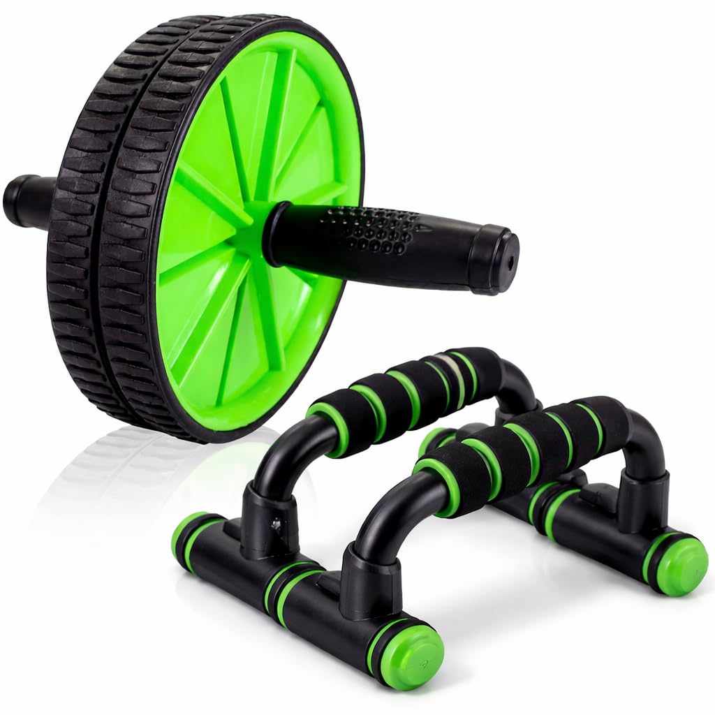 Kit Funcional Roda Abdominal, Apoio para Flexão de Braço, Hand Grip e Luva para Treino, 4
