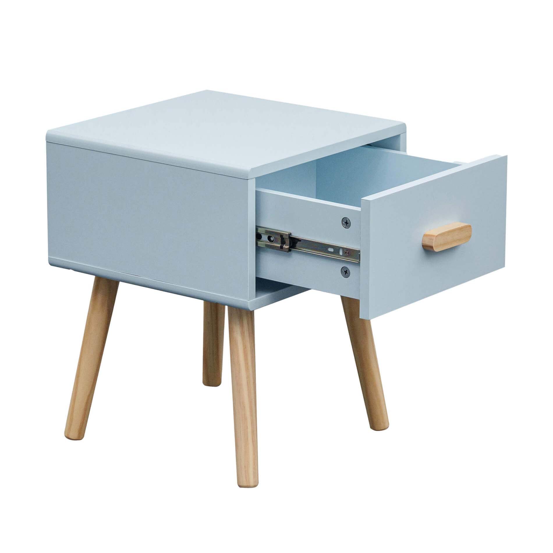 Rebecca Mobili Mesita de Noche para Habitación Infantil, Mesita con 1 Cajón, Celeste Marrón, MDF Pino, para Cama Montessori, Estilo Escandinavo - Dimensiones AxAnxFon: 44 x 35 x 35 cm - Art. RE7142