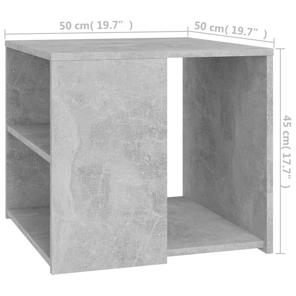 vidaXL Mesa Auxiliar Muebles Mobiliario Sofá Café Centro Salón Sala de Estar Libros Estante Estable Decoración Contrachapada Gris Hormigón 50x50x45cm