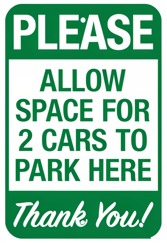 peiyeety Please Allow Space for 2 Cars to Park Here Thank You Tin Sign 12x8 Inch, Green and White Metal Parking Courtesy Sign, Wall Decor for Garage, Driveway, Home, Business