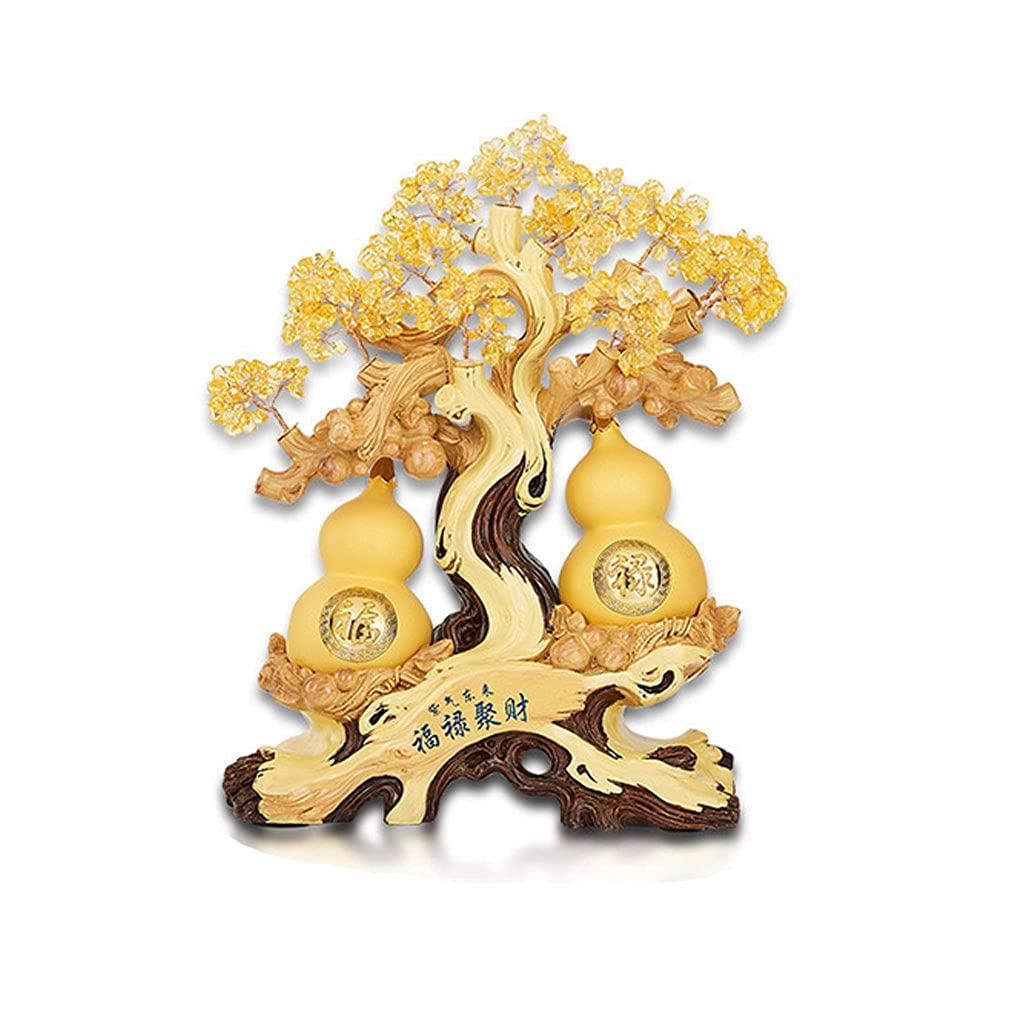 HCZKIUJY Luck and Wealth Crystal Tree Double Gourd Crystal Fortune Tree Home Decoration Crystal Fortune Tree Feng Shui Auspicious Tree Gift Tree Artificial Tree Money Tree Chakra Money Tree (A)