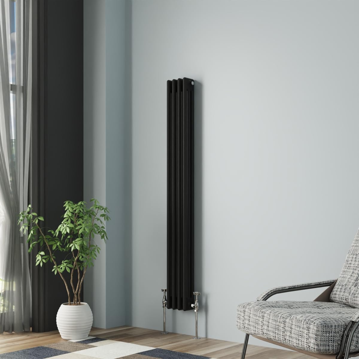 NRG Column Radiator Black 1500x202mmTriple Traditional Cast Iron Style Heater Interior Designer Vertical Bathroom Radiators โ image 1