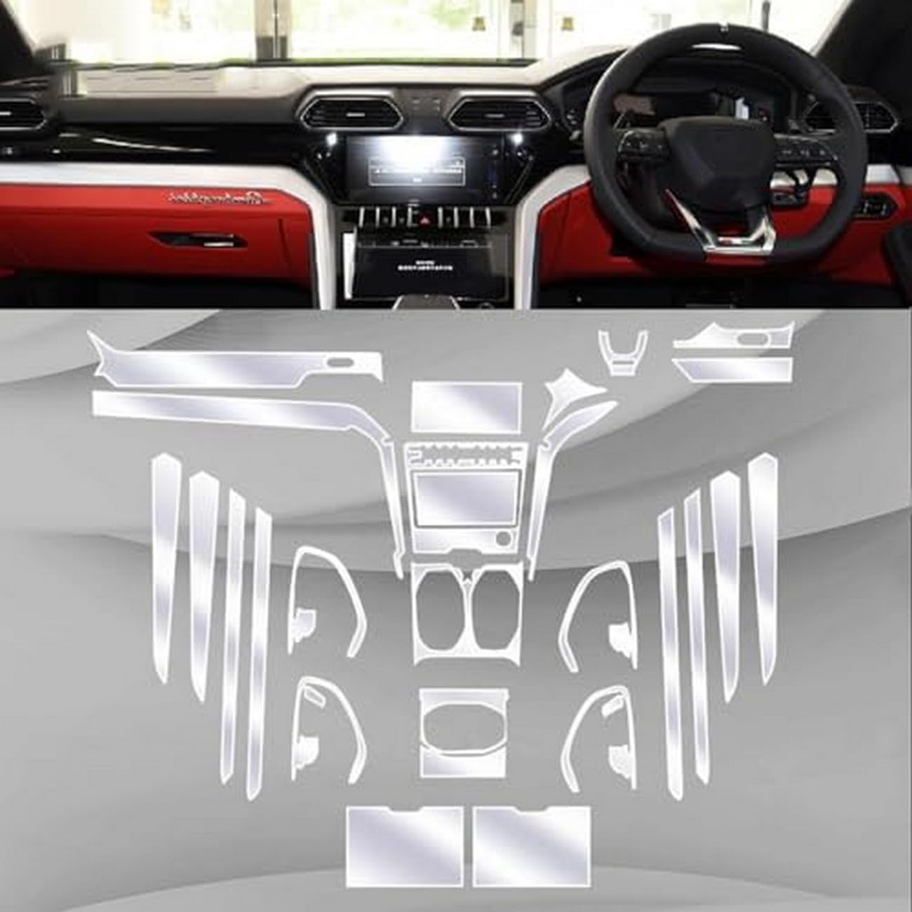 Wnętrze samochodu folia ochronna na deskę fortepianową TPU przezroczysta folia samoprzylepna odporna na zarysowania PPF, do Lamborghini Urus 2018-2023