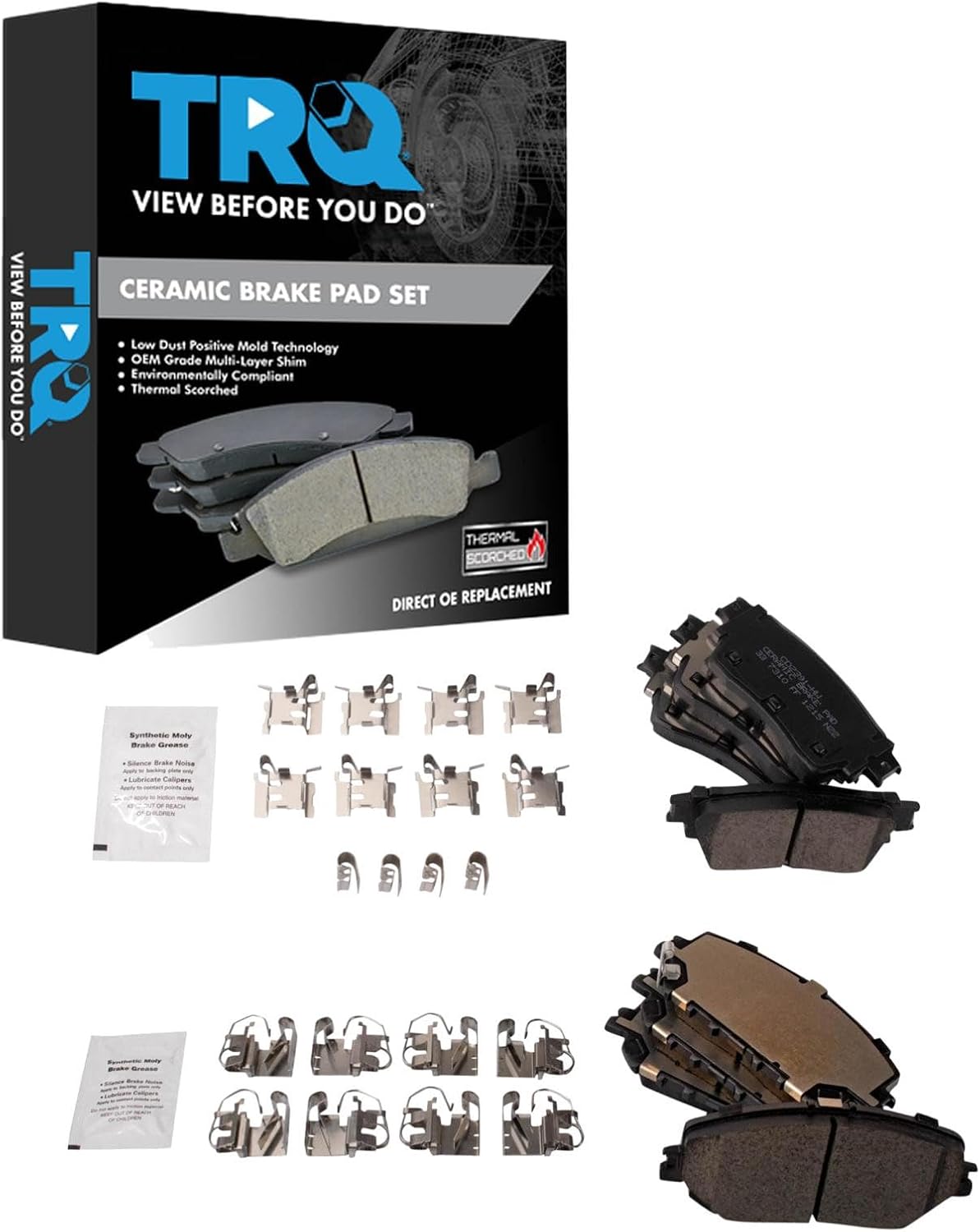 TRQ Front and Rear Ceramic Brake Pad Set Compatible with 2021-22 Nissan Rogue