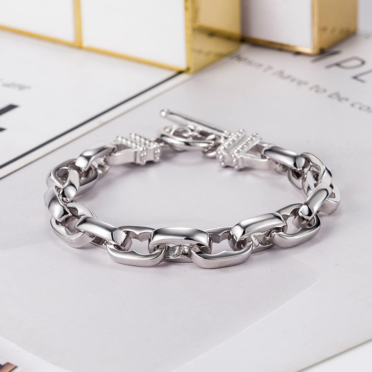 Dankadi Punk Men & Woman Solid Silver Bracelet Jewelry 925 Sterling Silver Rolo Chain 10MM 7 "8" 9 "10" Charm Lock Bangle Hip Hop Accessories - Image 4