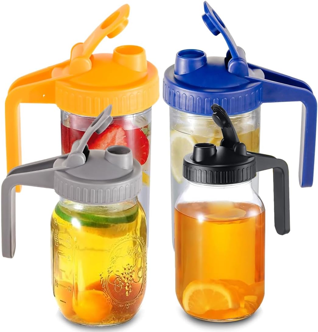 4 Pack Regular Mouth Mason Jar Flip Cap Lids with Handle