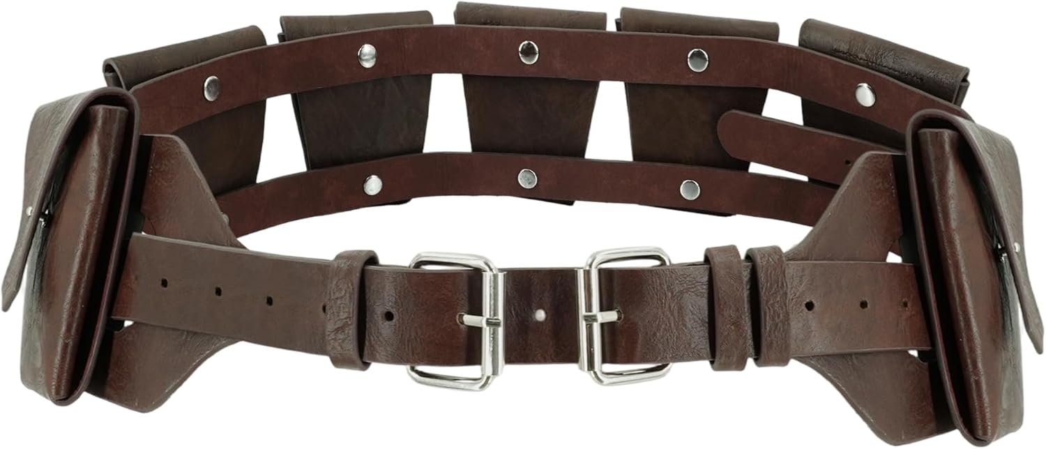 Brown Utility Belt for Adults, Adjustable Vintage Waist Belt with Multiple Pouches Costume for Halloween Party