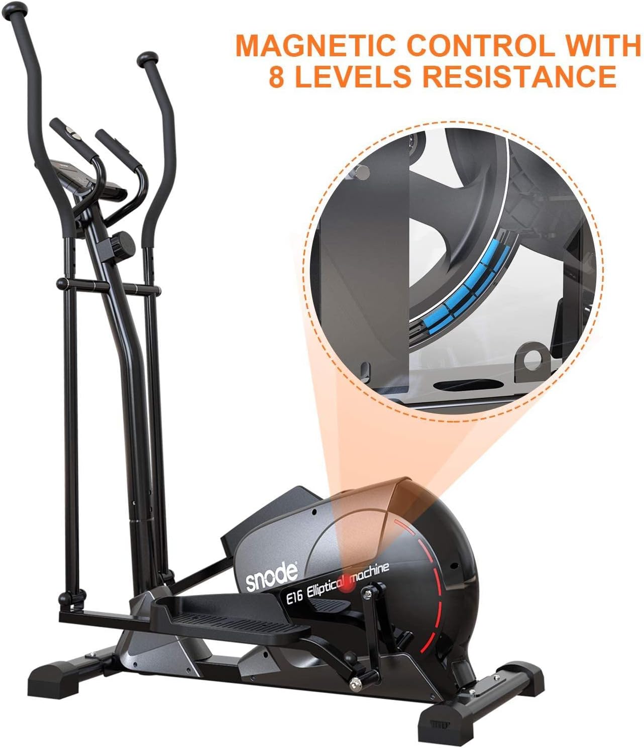 snode Magnetic Elliptical Trainer Exercise Machine with Bluetooth App Tracking Option Heavy Duty Cross Crank Driven and Programmable Monitor for Home Fitness Cardio Training Workout (E16)