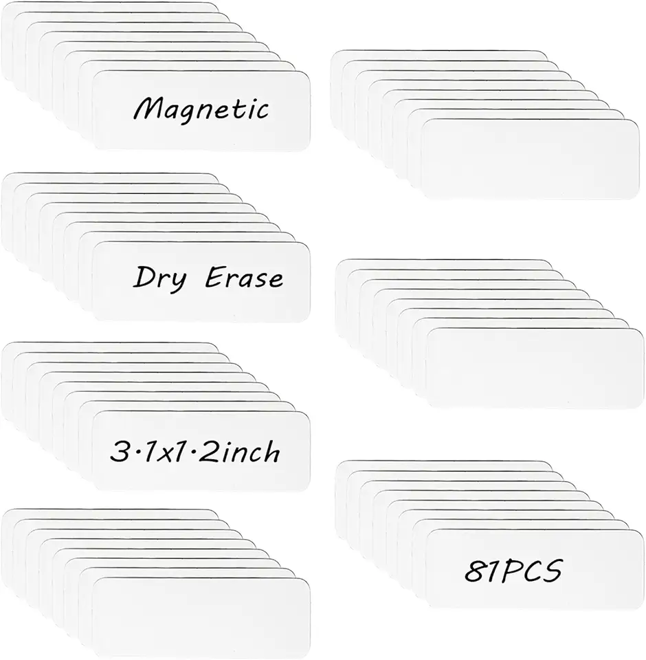 81 etiquetas magnéticas apagáveis a seco, etiquetas brancas de 7 x 3 cm, etiquetas reutilizáveis para escritório, geladeira, quadro branco, armário