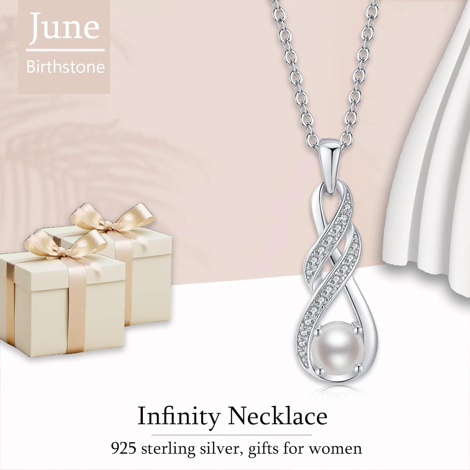 Birthstone Necklaces for Women 925 Sterling Silver Infinity Pendant Created Gemstone Jewelry for Her, 16"+2" - Image 6