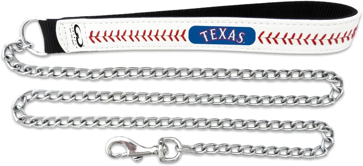 MLB Texas Rangers Baseball Leather Chain Leash, 3.5 mm