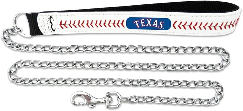 MLB Texas Rangers Baseball Leather Chain Leash, 3.5 mm