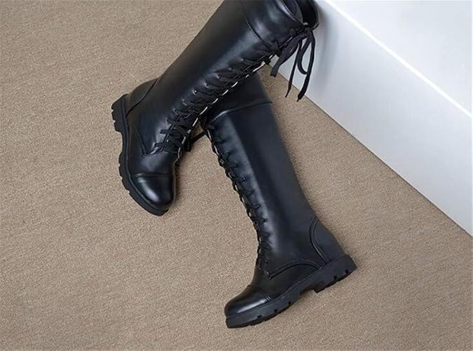 Amazon.com: 2018 - Botas altas planas para mujer con cordón en la espalda :  Ropa, Zapatos y Joyería