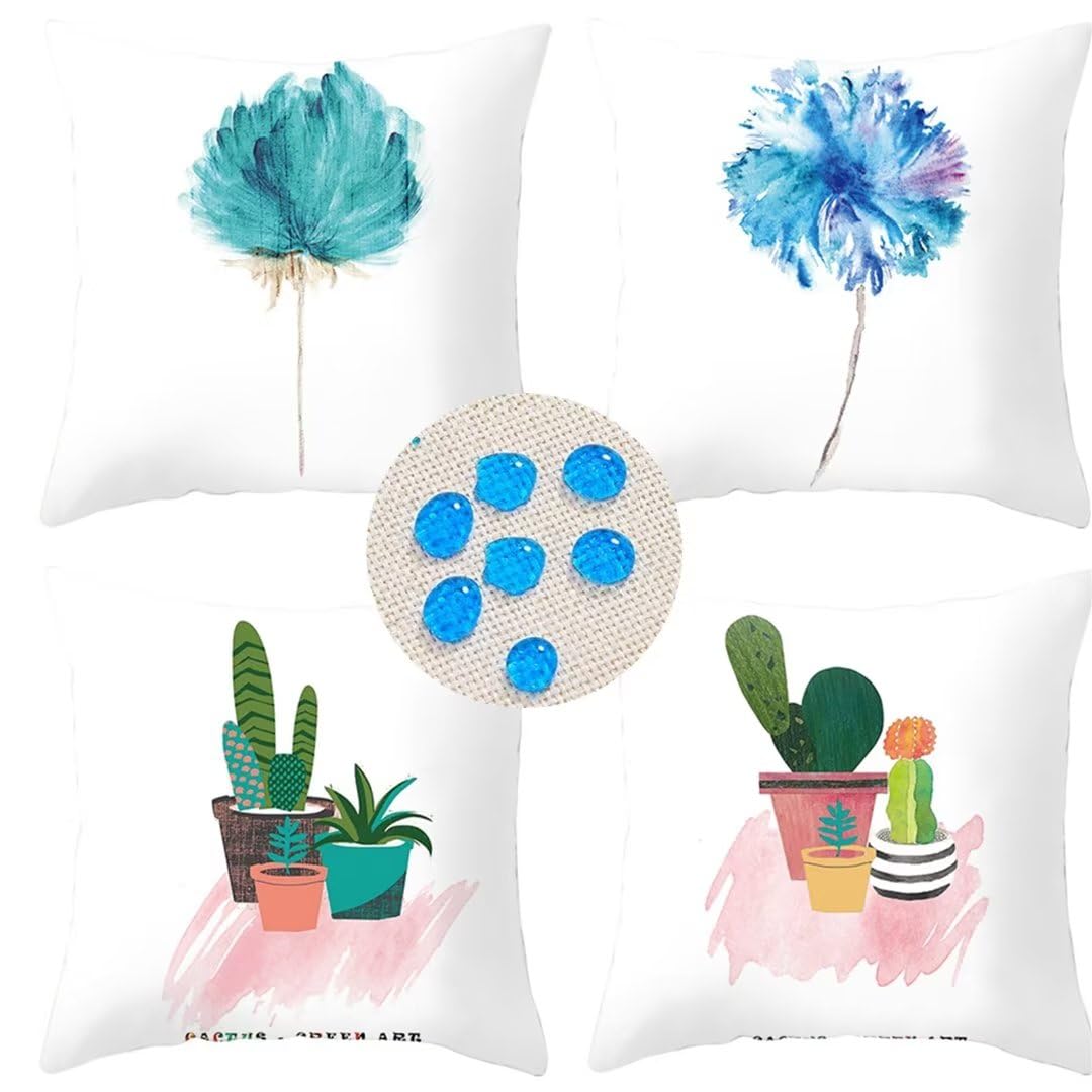 Juego de 4 Funda Cojin 60x60cm Cojines Sofa Fundas Flor Cactus Fundas de Cojines Decorativos Impermeable Cojines de Lino Cojines Grandes para Decor de Estar Sofá Patio al Aire Libre Jardín A260