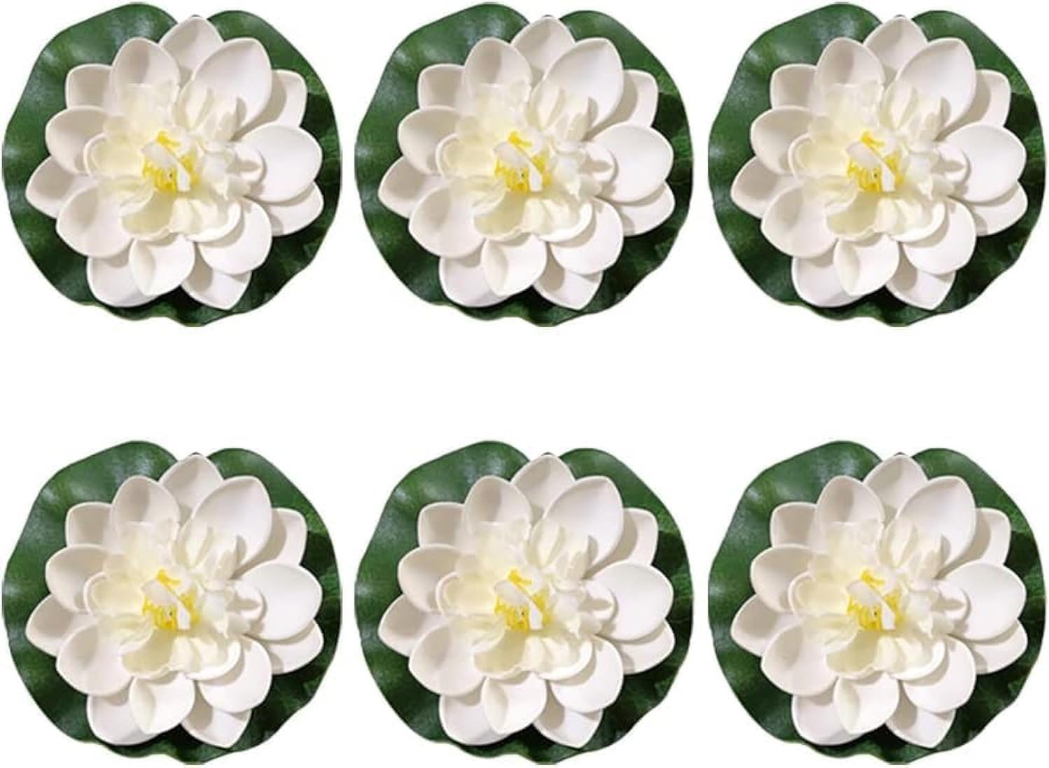 Yjemle 6 Pcs White Artificial Lotus Flowers Large Floating Lotus Flowers Faux Water Lily Fish Pond Artificial Plants with Artificial Lily Pads, Artificial Plants Home Decor
