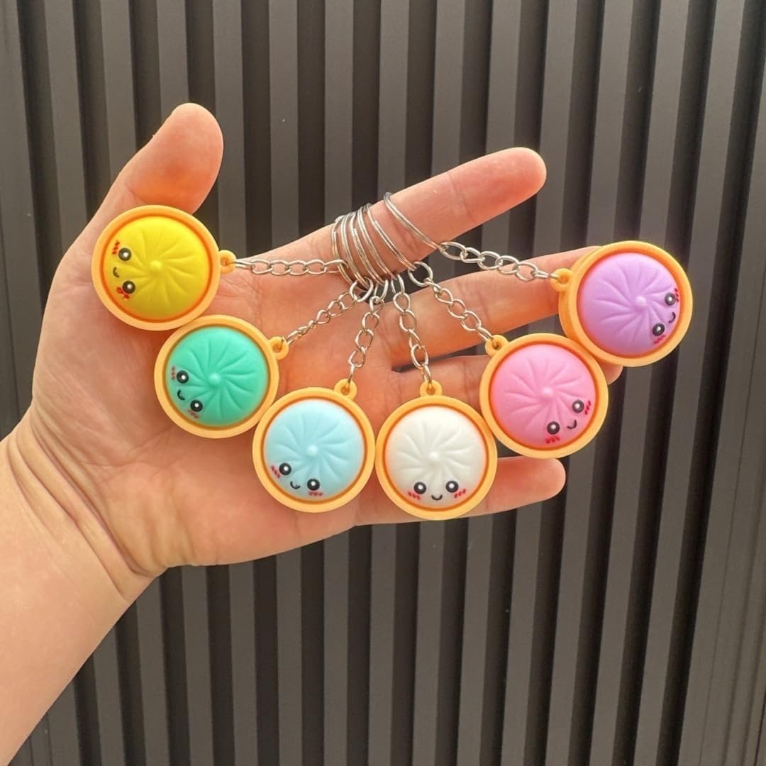 24Pcs Cute Dumpling Keychains Bulk with Steamer Keyrings Ornaments Bag Charms Pendants for Prizes Party Favor Gift (Colorful Keychains)