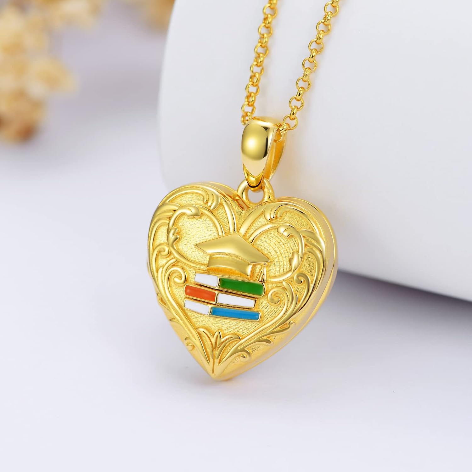 SOULMEET 10K 14K 18K Solid Gold Heart Locket That Holds Pictures Personalized Sunflower/Starburst/Cross/Rose/Wings/Lotus/Butterfly/Turtle/Celtic Locket Necklace Gift for Women Men