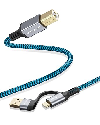 USB B to USB C Printer Cable 6.6FT/2M - Nylon Braided Type B to Type C Printer Cord for MacBook Pro/Air, MIDI Cable Compatible with Yamaha Piano Keyboard, DAC, DJ Controller for iPad