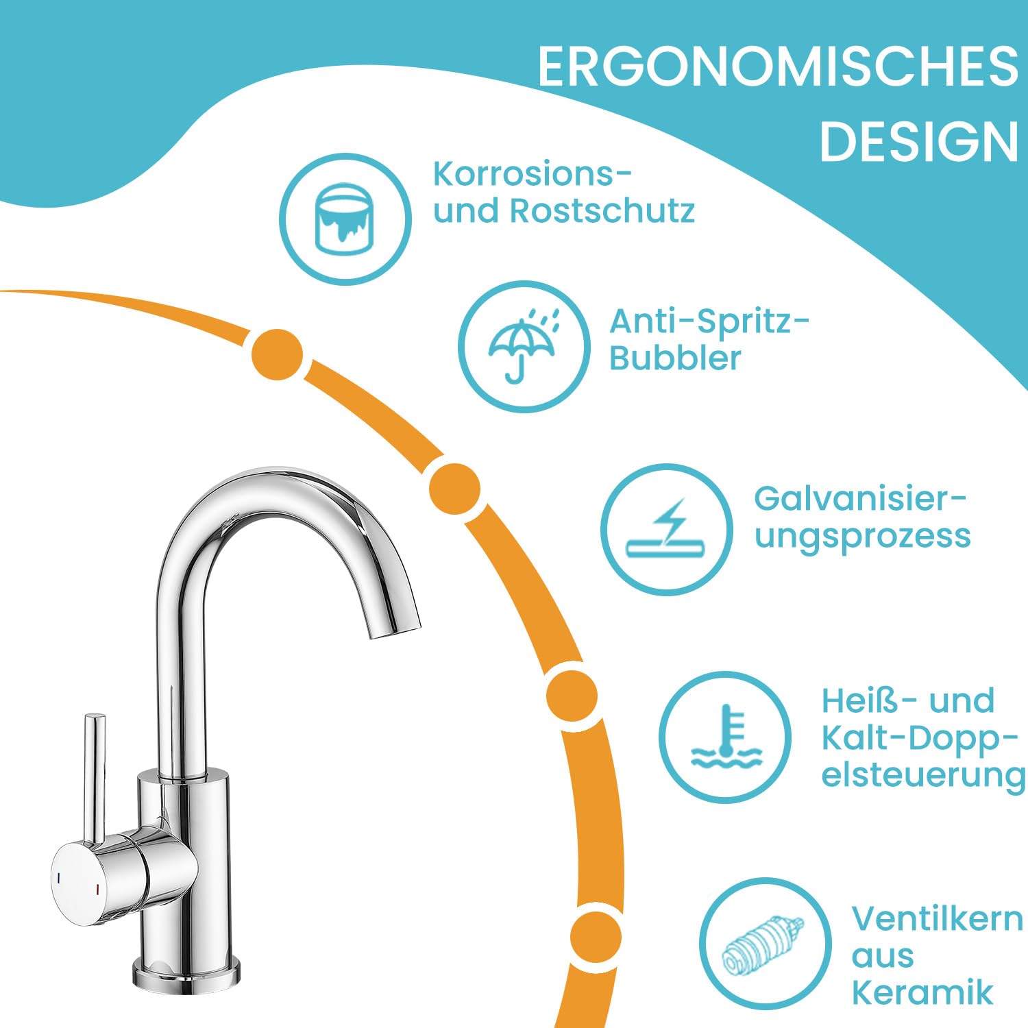 Rubinetto da bagno, rubinetto da bagno/cucina, girevole a 360°, miscelatore monocomando, in acciaio inox cromato